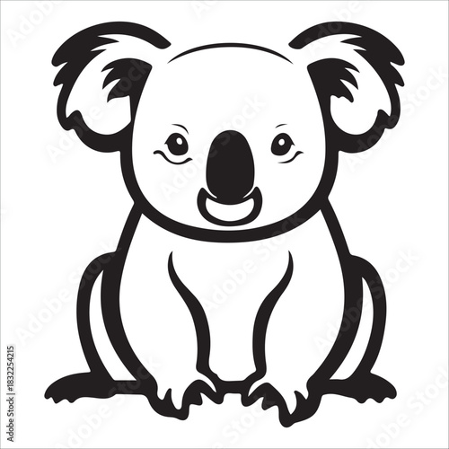 Stylized black and white silhouette  vector illustration of a cute koala