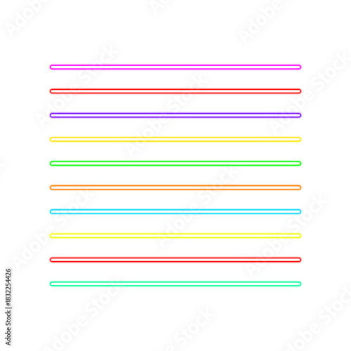Collection of colorful neon light tubes isolated on transparent background