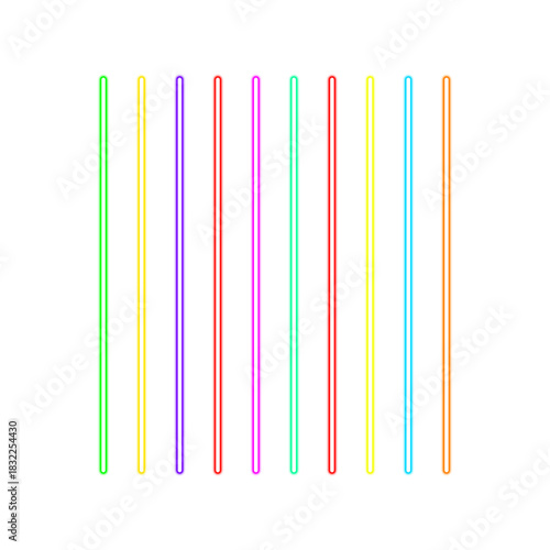 Colorful vertical neon light bars isolated on transparent background