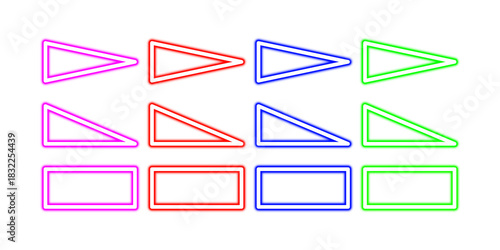 Collection of colorful neon geometric shapes isolated on transparent background