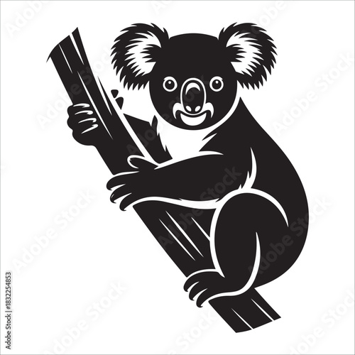  Stylized black and white silhouette vector illustration of a cute koala