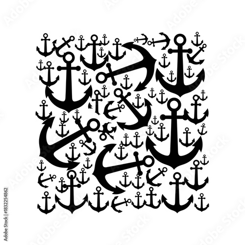 Black anchor pattern design seamless nautical background marine theme sea ocean vector illustration