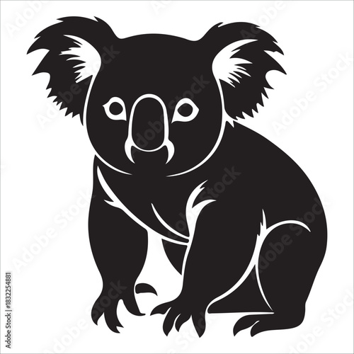  Stylized black and white silhouette vector illustration of a cute koala