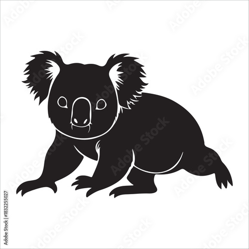  Stylized black and white silhouette vector illustration of a cute koala