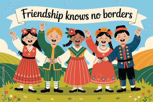 Multicultural children holding hands representing friendship without borders embracing diversity and celebrating unity