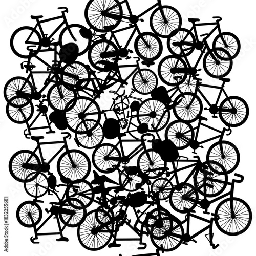 Bicycle art print black and white bike pattern cycling design silhouette illustration wall decor graphic 100