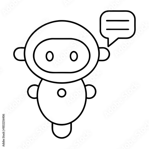 Outline drawing of a robot with a speech bubble