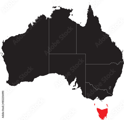 Tasmania Region on Map of Australia Editable Vector