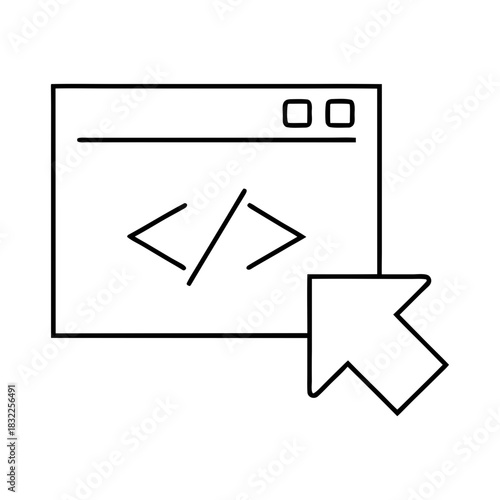 Outline of a browser window with code and a cursor