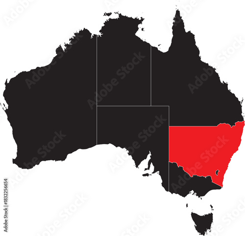 New South Wales Region on Map of Australia Editable Vector