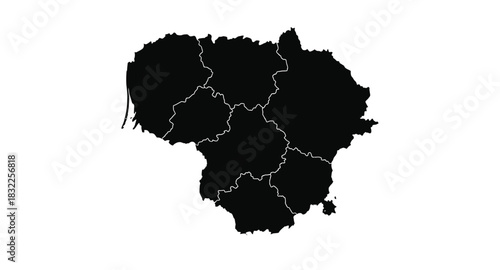 Black silhouette of africa continent with country borders on white background