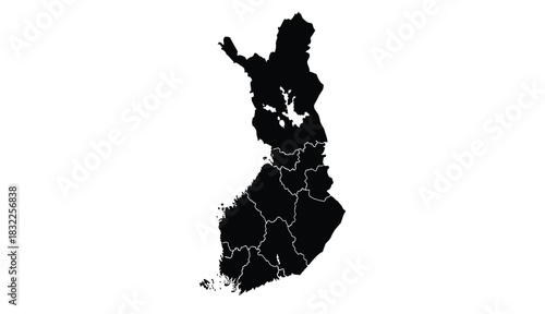 Finland map silhouette in black and white for design and illustration
