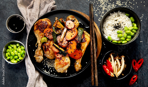 Roasted chicken wings in asian style.