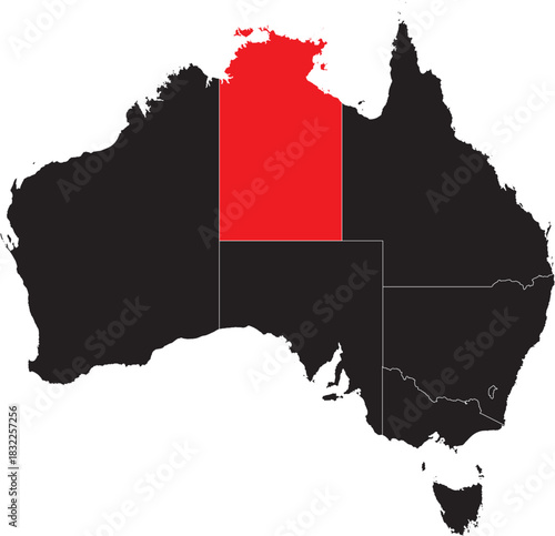 Northern Territory Region on Map of Australia Editable Vector