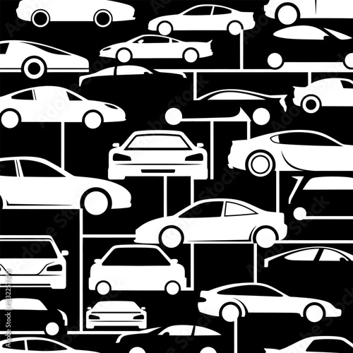 Black and white car pattern vector illustration for automotive industry and design projects use in background 100
