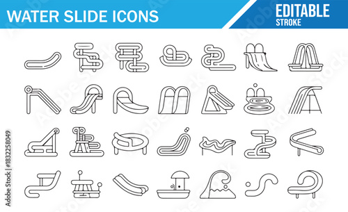 Outdoor aqua park slides vector outline symbols for summer holiday design