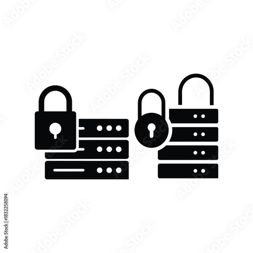 Secure Server Minimal Vector Icon Set Locked Database