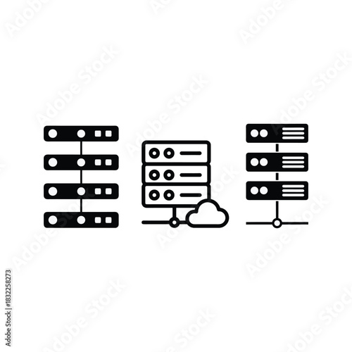 Server Rack Minimal Vector Icon Set Cloud Database Tech
