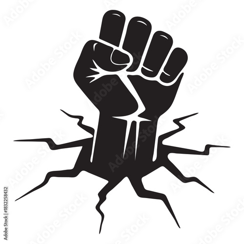 Black Fist Breaking Through Ground power strength