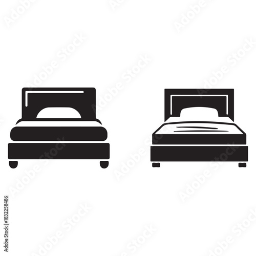 Black Silhouette Icons of Two Beds Keywords: bed, icon, silhouette, furniture, bedroom, sleep