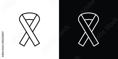 Cancer ribbon icon line drawing clipart symbol. Vector illustration