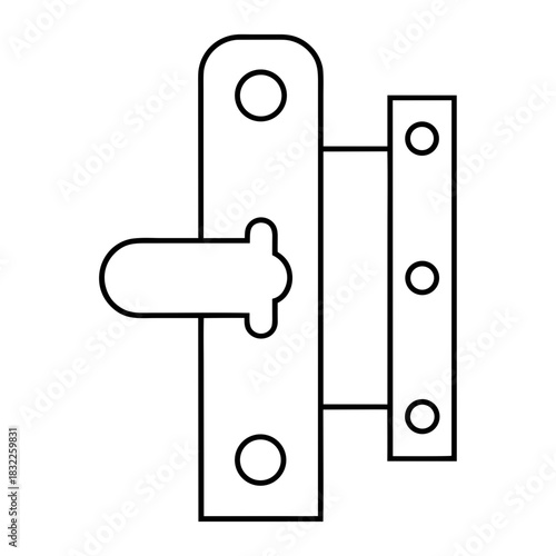 Outline drawing of a metal hinge with a latching pin