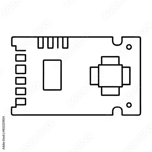 Illustration of a computer component in black outline