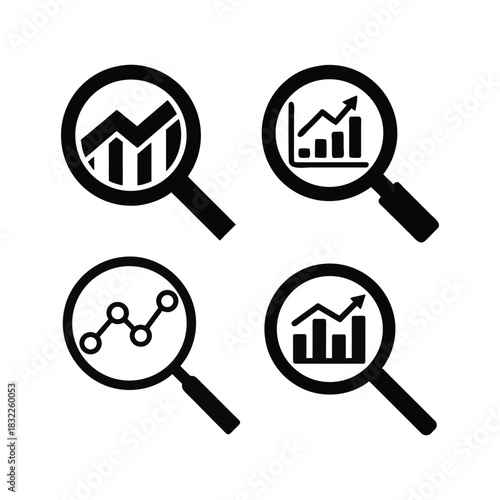 Analytics Search Minimal Vector Icon Set Magnifier Charts