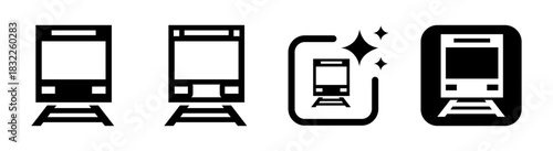 Train icon representing transport, logistics, and public travel in black vector illustration