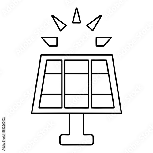 Outline of a solar panel with sun rays above it