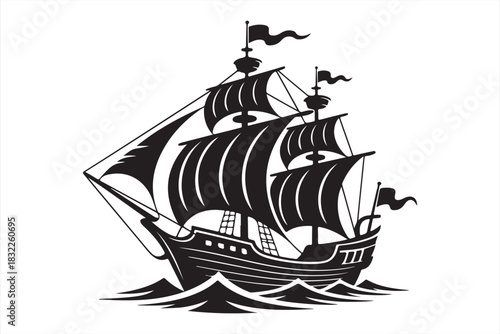 Historical sailing ship vector for adventure and exploration themes