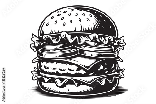 Fast food burger sketch vector isolated on white background
