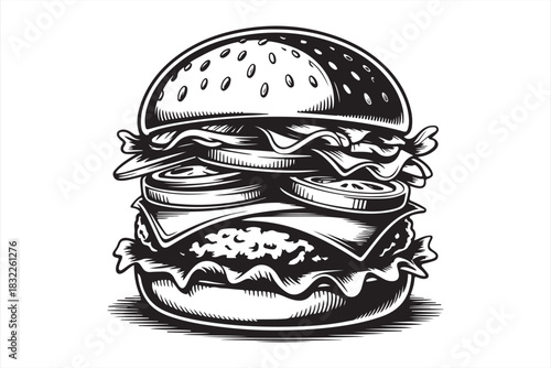 Hand drawn burger vector for restaurant and cafe menu design