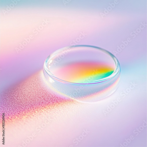 Crystal Ring on Pastel Light Background with Rainbow Prism Shadow, crystal , rainbow
