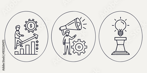 Creativity innovation set of web icons in line style. Creative business solutions icons for web and mobile app.Creative idea, team management, solution, brainstorming, invention. Vector art icon