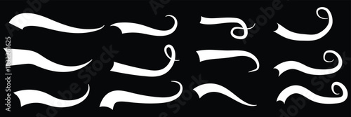 Swoosh and swash tails line collection. Swooshes text tail for baseball design. Typography tails shape for football or athletics sport team sign text. Vector illustration. texting tails swirl swash 