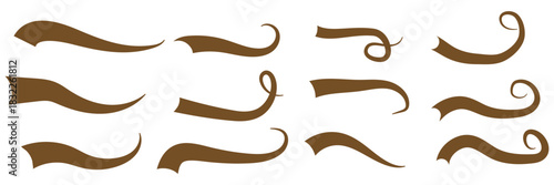 Swoosh and swash tails line collection. Swooshes text tail for baseball design. Typography tails shape for football or athletics sport team sign text. Vector illustration. texting tails swirl swash 