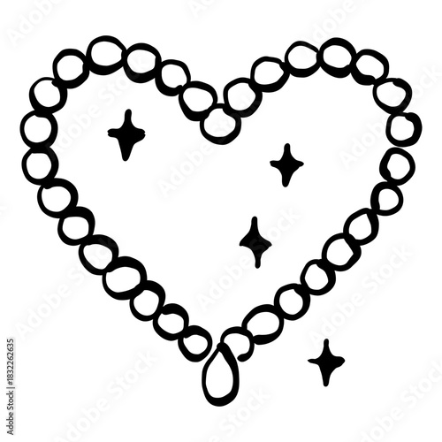 romantic pearl heart frame line art parisian chic doodle elegant outline aesthetic love themed design perfect for valentines crafts planners and stickers