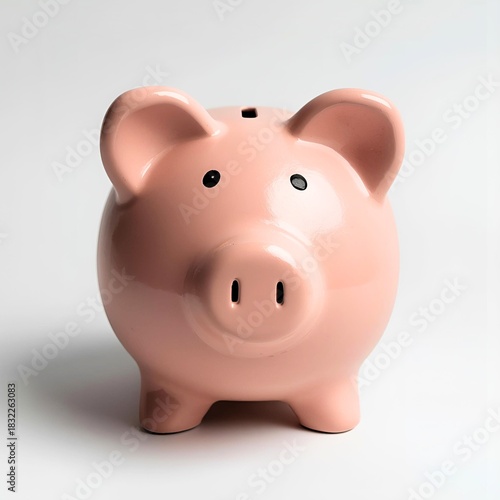 Fototapeta Naklejka Na Ścianę i Meble -  The piggy bank stands among stacks of books and banknotes, as if it were a guardian of orderly financial promises.