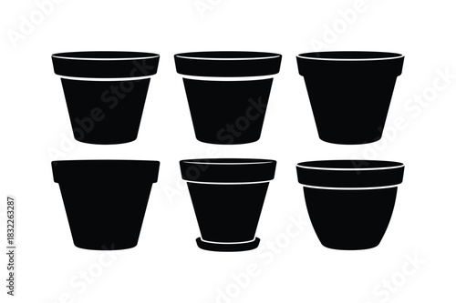 Plant Pot Silhouette Minimal Vector Set