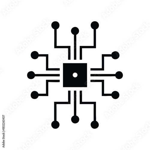 Microchip Circuit Minimal Vector Icon CPU Processor
