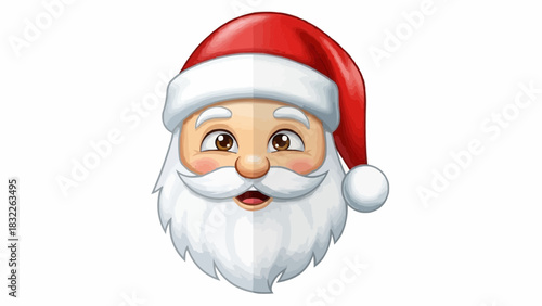 Illustration of santa claus head with red hat and white beard against a white background view from front