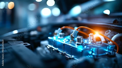 Wallpaper Mural Electric car lithium battery pack and power connections blue toned lighting EV battery technology vehicle energy storage automotive power system battery management with copy Torontodigital.ca