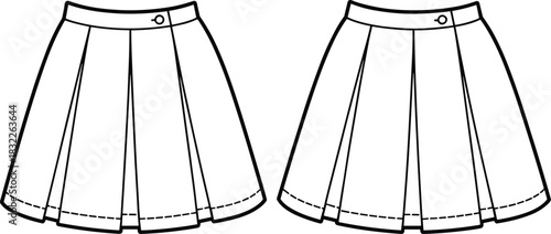 Front and back view of a pleated skirt with button detail clothing apparel