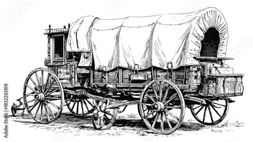 Vintage Carriage with Covered Wagon and Roof Drawing
