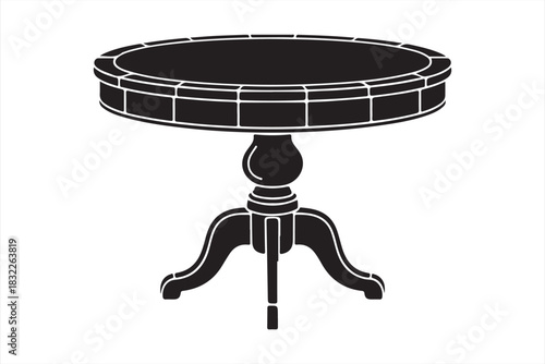 Round dining table silhouette icon isolated on white background, classic furniture vector illustration for interior design, home decor, restaurant and cafe use