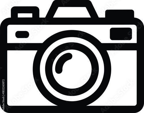 Simple black outline illustration of a vintage camera with rounded corners retro camera photography