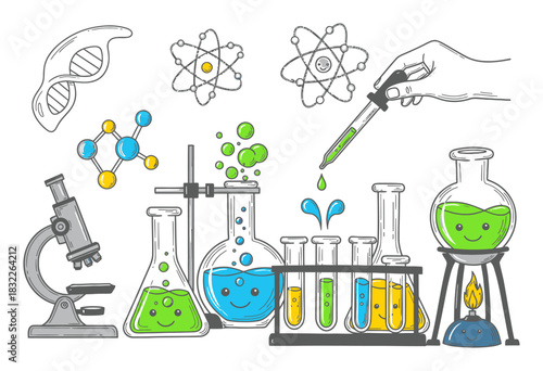 Hand-Drawn Science Laboratory Experiment Vector Illustration