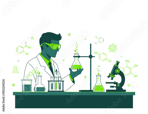 Modern Science Laboratory Experiment Duotone Vector Illustration