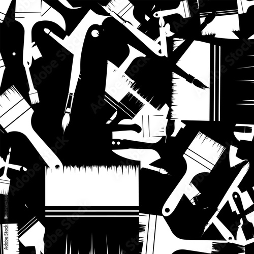 Black and white paint brushes seamless pattern for art and craft projects and design backgrounds texture